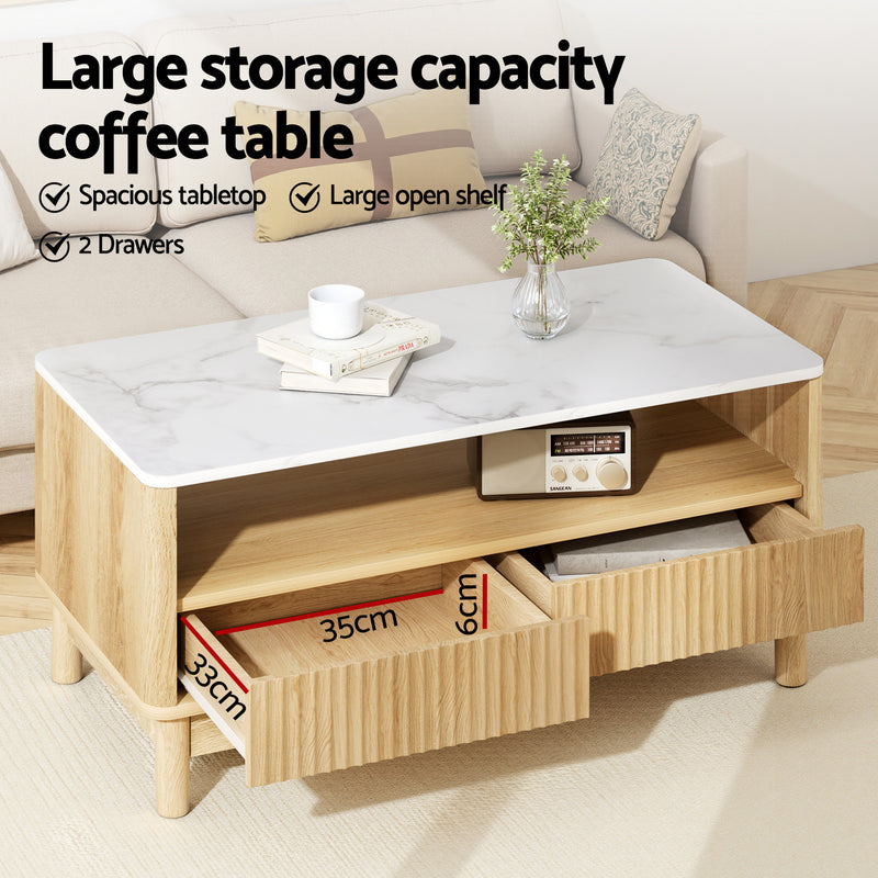 Artiss TV Unit & Coffee Table Set – Pine Storage Drawers