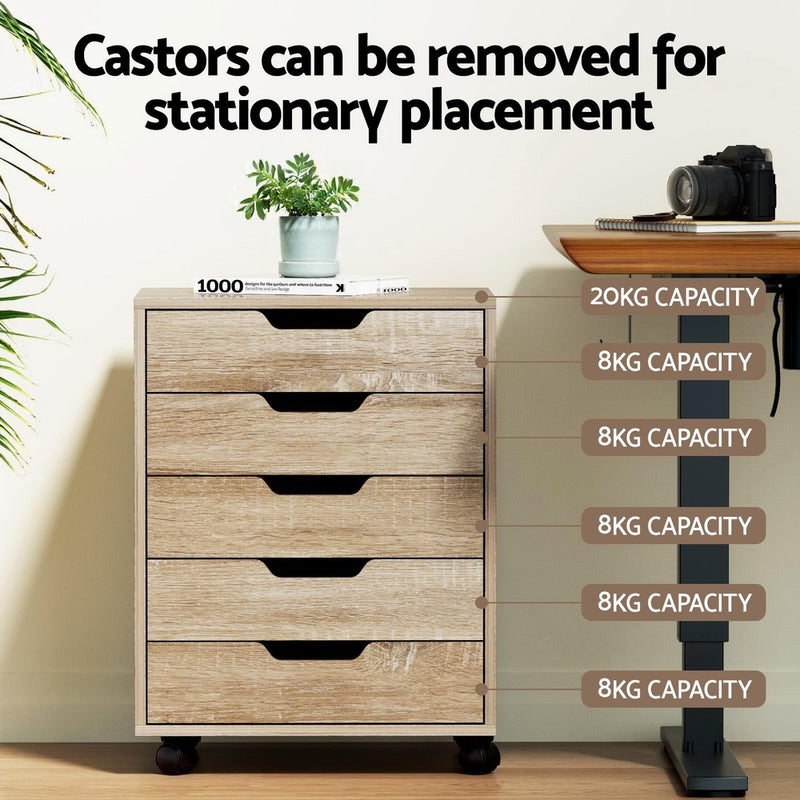 5-Drawer Mobile Filing Cabinet – Beige