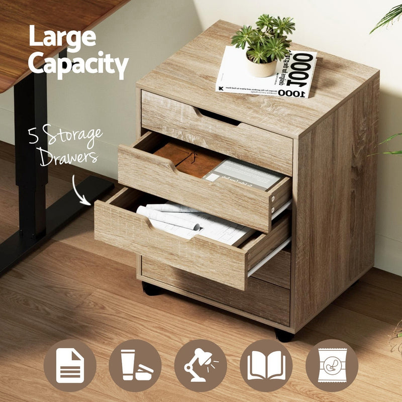 5-Drawer Mobile Filing Cabinet – Beige
