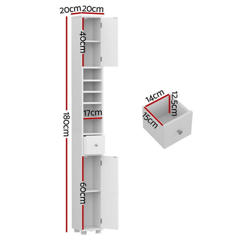 Artiss Tall Slim Bathroom Storage Cabinet 180cm