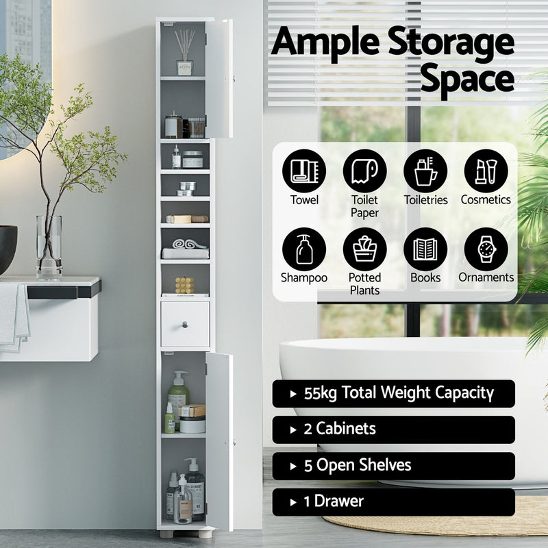 Artiss Tall Slim Bathroom Storage Cabinet 180cm