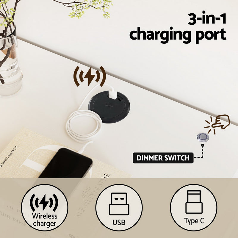 Artiss ADA Smart LED Bedside Table with Wireless Charging