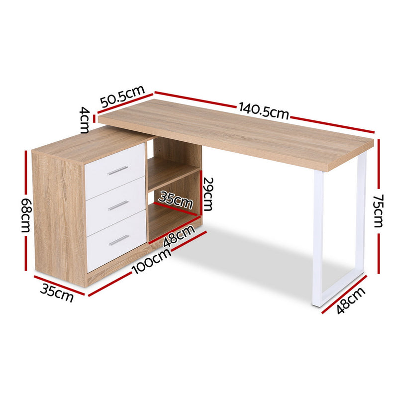 Computer Desk Swivelling L shape Home Office Storage Cabinet Oak