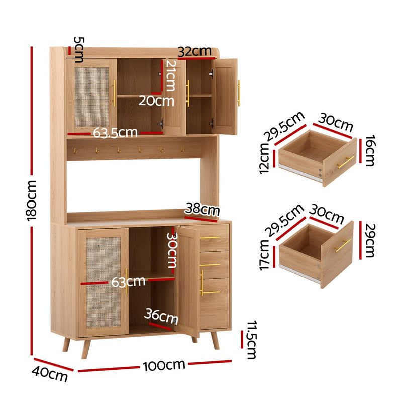 Buffet Sideboard with Hutch – Pine Rattan