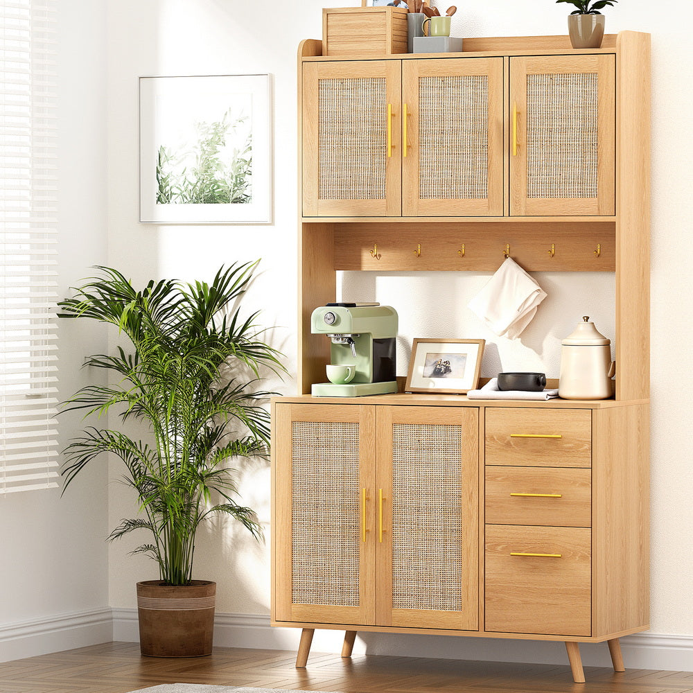 Buffet Sideboard with Hutch – Pine Rattan