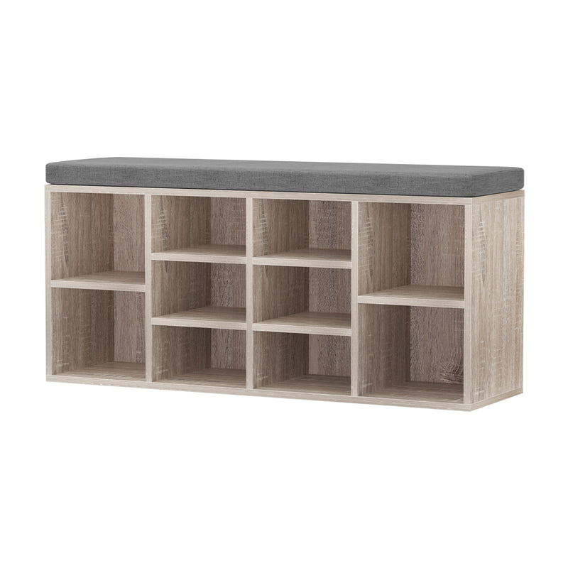 Artiss Shoe Bench Cabinet Fabric Seat Pine