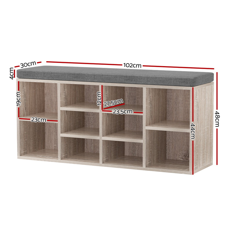 Artiss Shoe Bench Cabinet Fabric Seat Pine