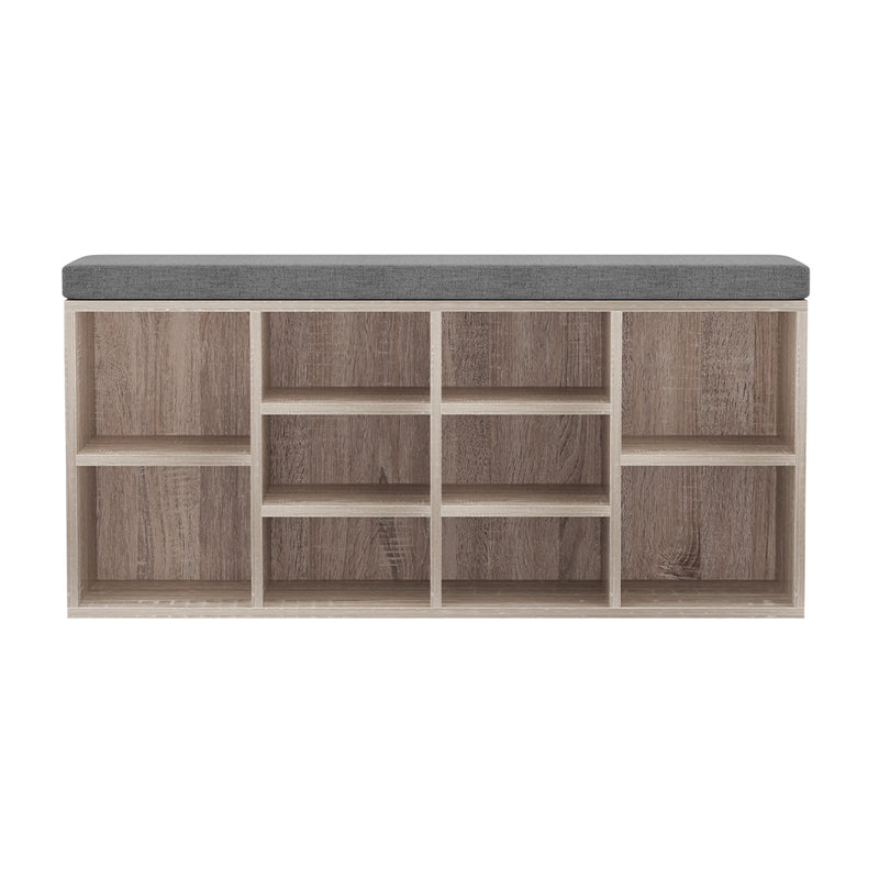 Artiss Shoe Bench Cabinet Fabric Seat Pine