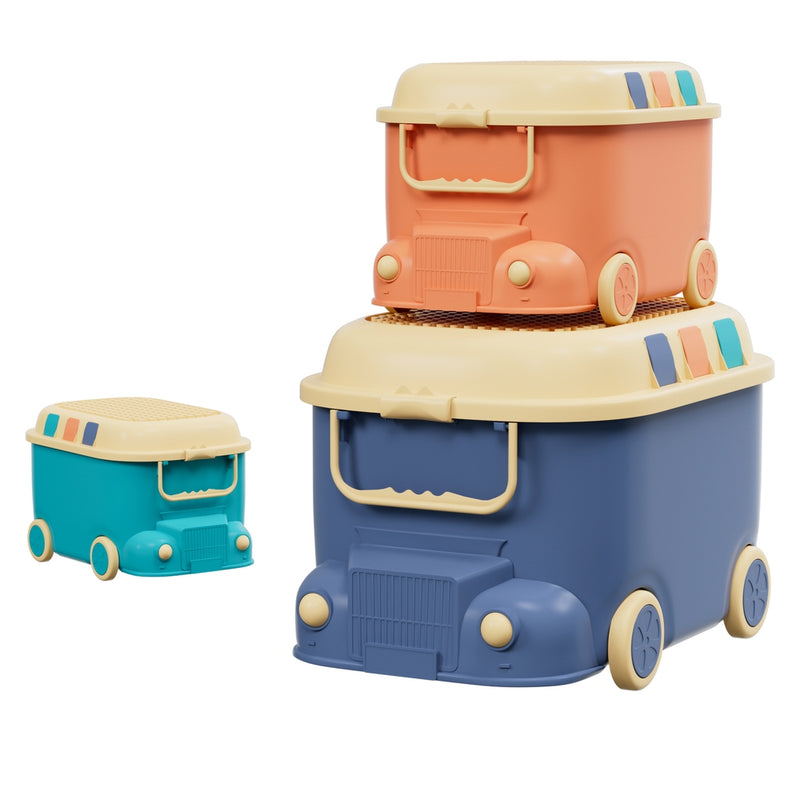 3PCS Car-Shaped Toy Storage Boxes