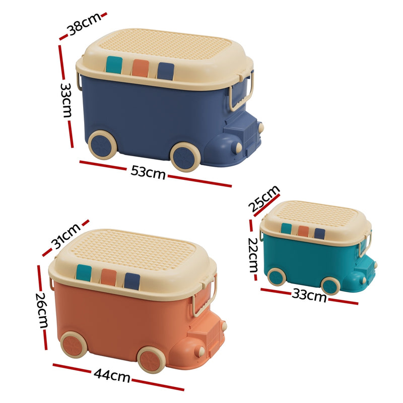 3PCS Car-Shaped Toy Storage Boxes