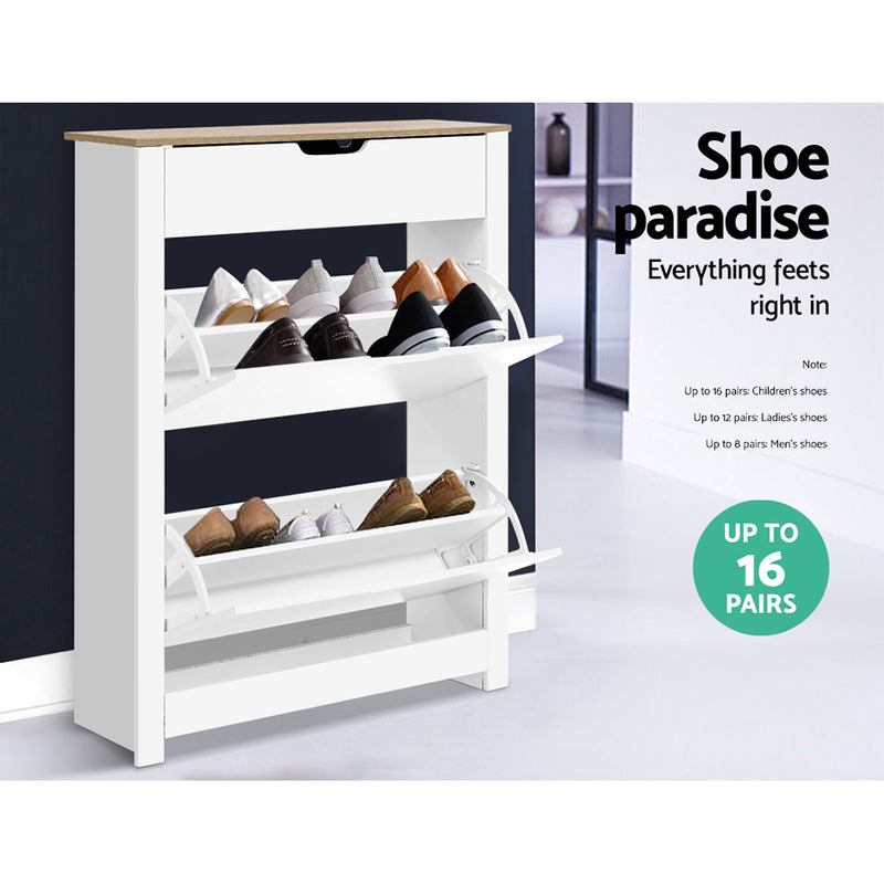 Artiss Shoe Rack Cabinet 16 Pairs White