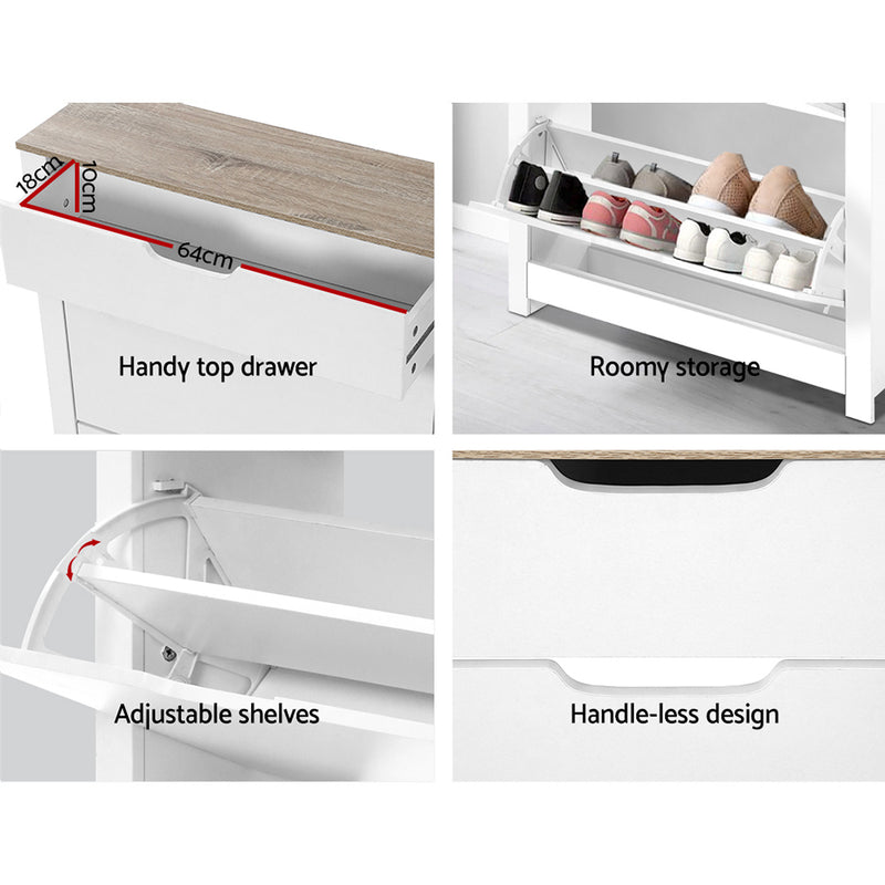 Artiss Shoe Rack Cabinet 16 Pairs White
