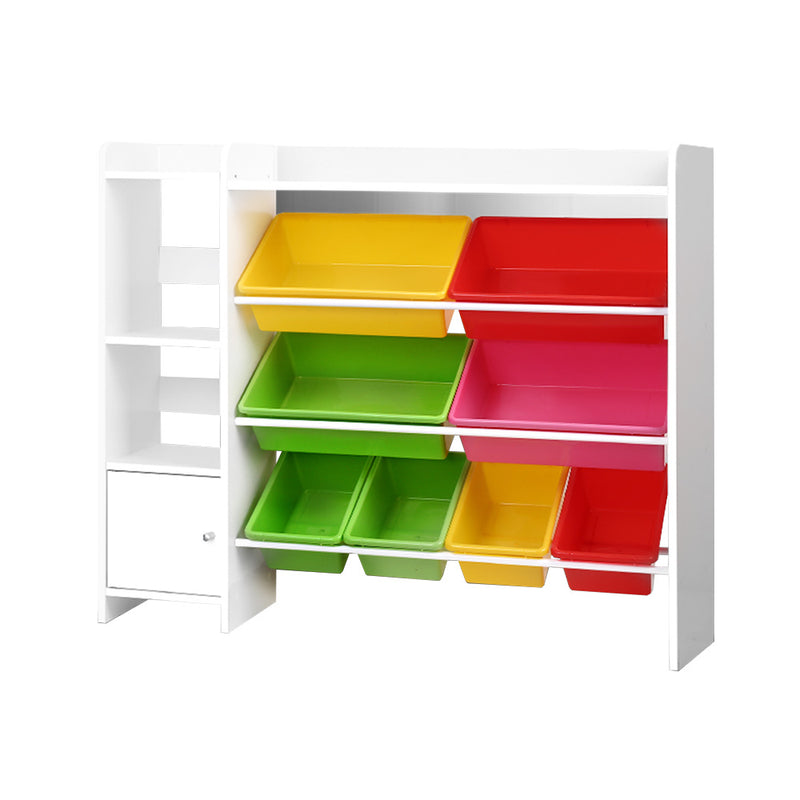 Kids Toy Box with 8 Bins & Bookshelf Storage Rack