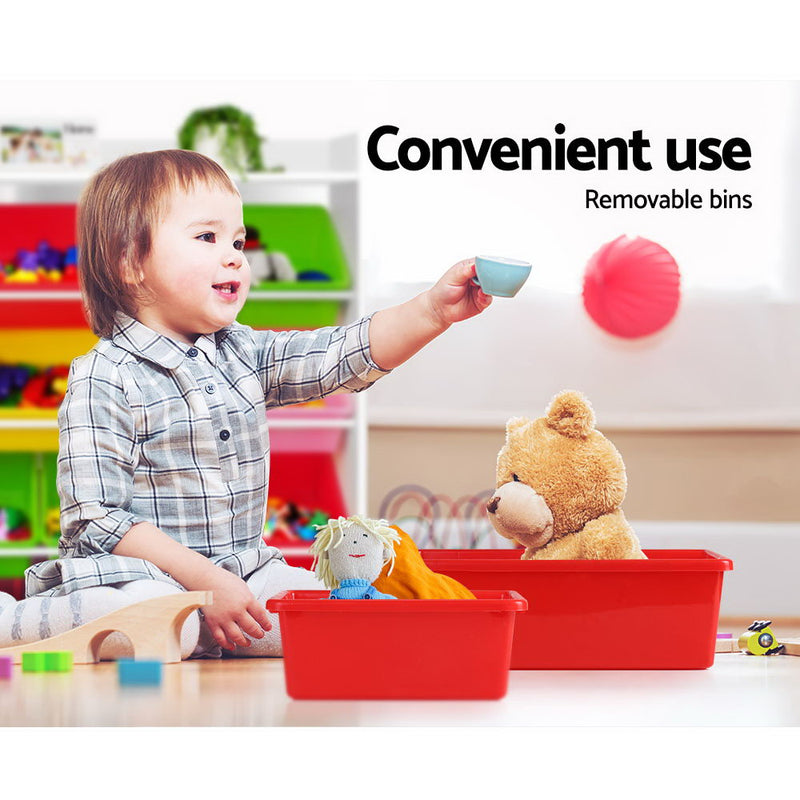 Kids Toy Box with 8 Bins & Bookshelf Storage Rack