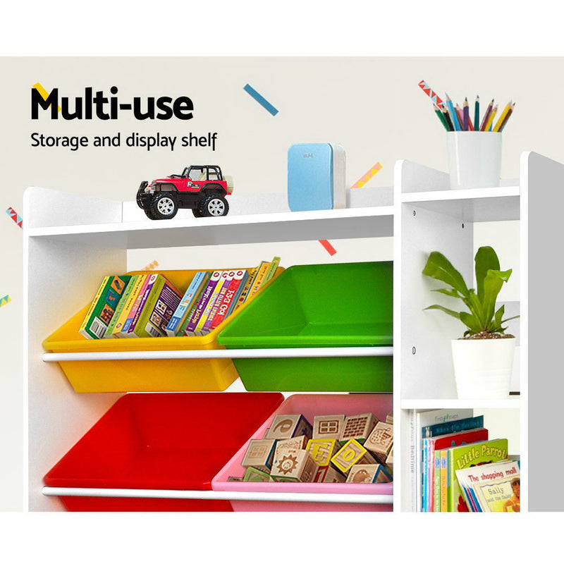 Kids Toy Box with 8 Bins & Bookshelf Storage Rack