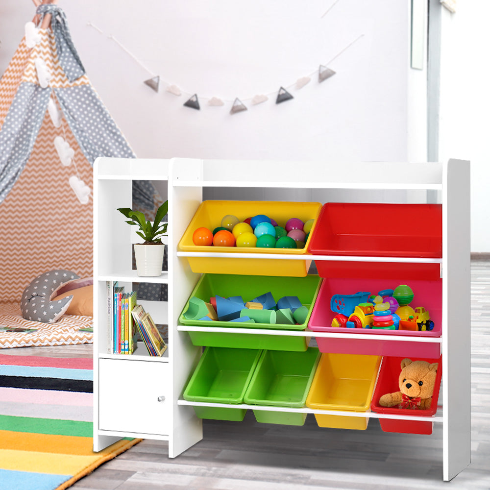 Kids Toy Box with 8 Bins & Bookshelf Storage Rack