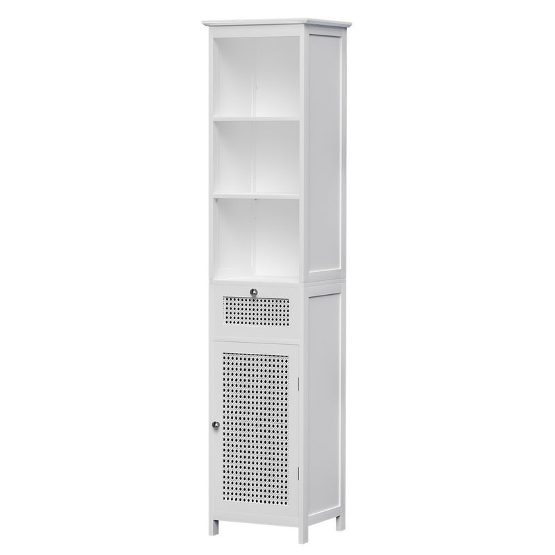 Artiss Bathroom Storage Tallboy Cabinet 161cm – White Rattan
