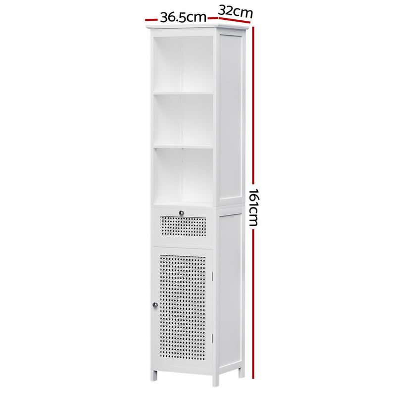 Artiss Bathroom Storage Tallboy Cabinet 161cm – White Rattan