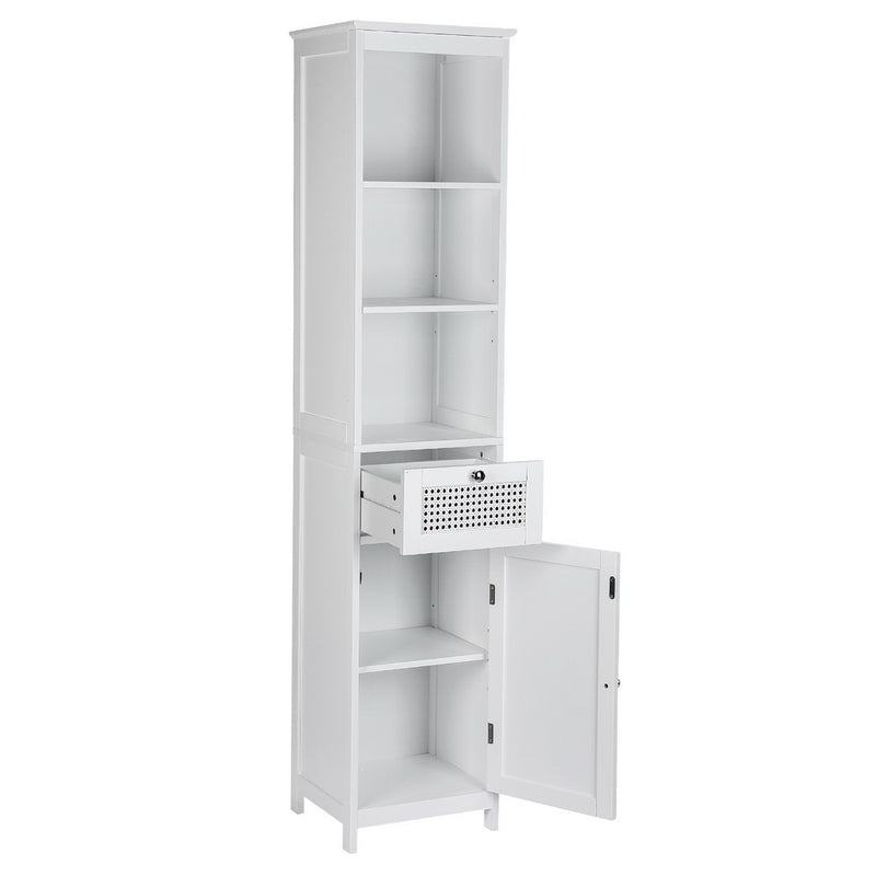 Artiss Bathroom Storage Tallboy Cabinet 161cm – White Rattan