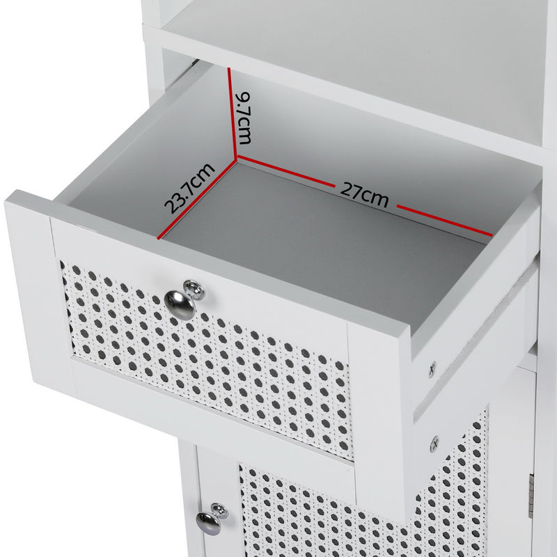 Artiss Bathroom Storage Tallboy Cabinet 161cm – White Rattan