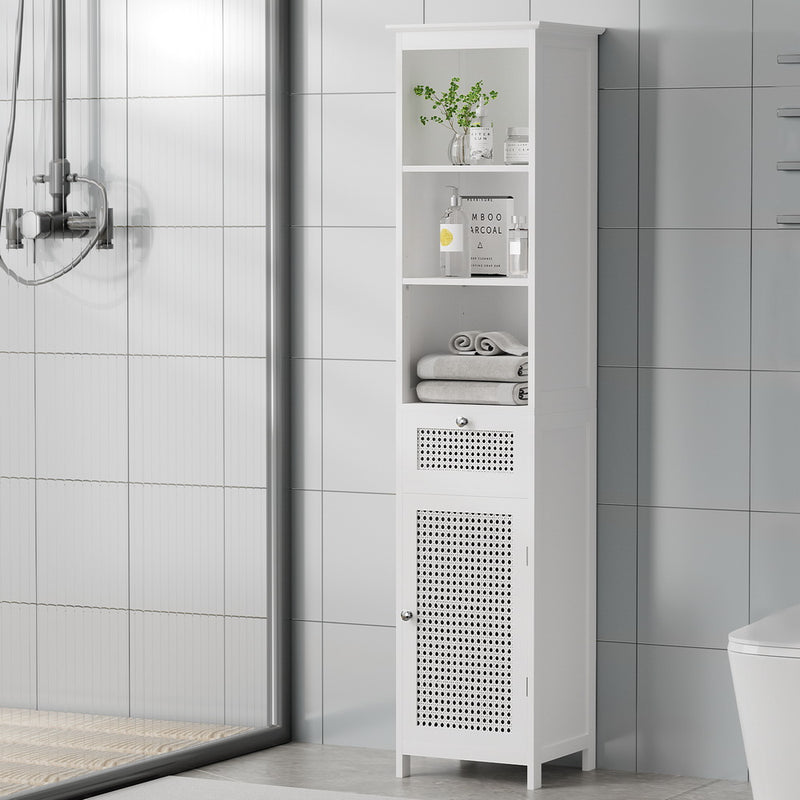 Artiss Bathroom Storage Tallboy Cabinet 161cm – White Rattan