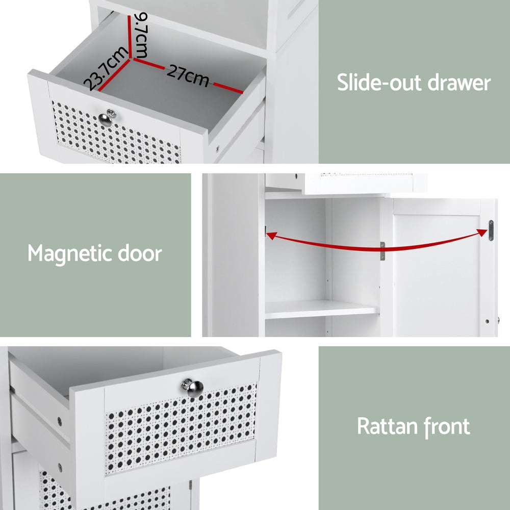 Artiss Bathroom Storage Tallboy Cabinet 161cm – White Rattan