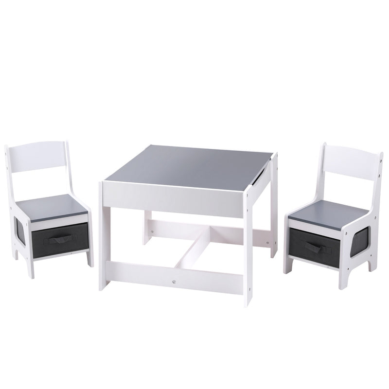 Kids Activity Table & Chairs Set with Storage and Chalkboard – Grey