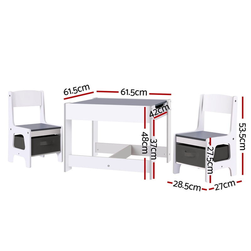 Kids Activity Table & Chairs Set with Storage and Chalkboard – Grey
