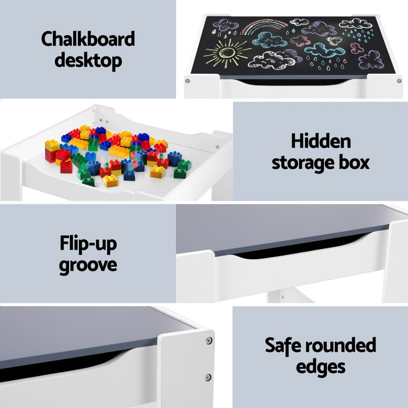 Kids Activity Table & Chairs Set with Storage and Chalkboard – Grey