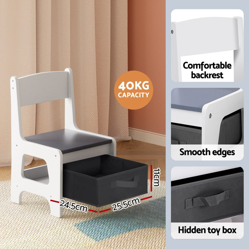 Kids Activity Table & Chairs Set with Storage and Chalkboard – Grey