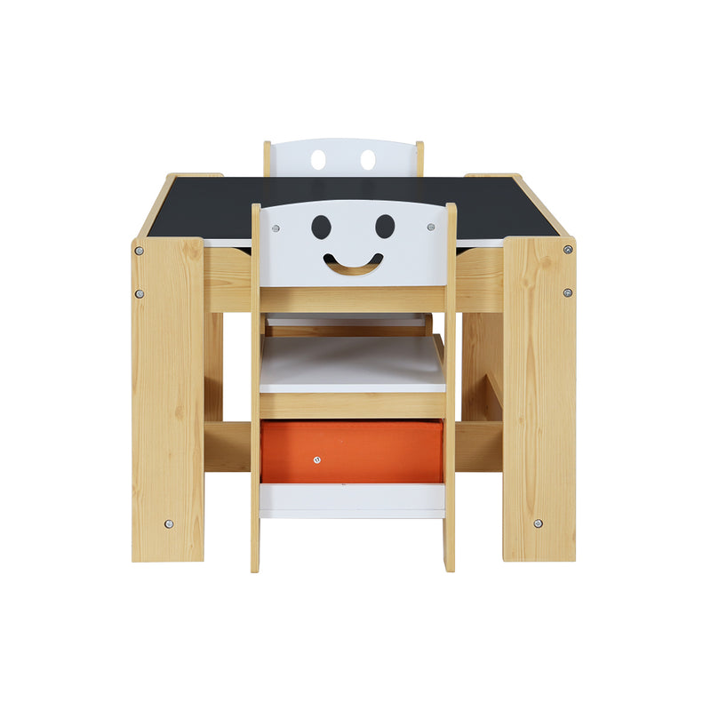 3PCS Kids Table & Chairs Set with Chalkboard & Storage