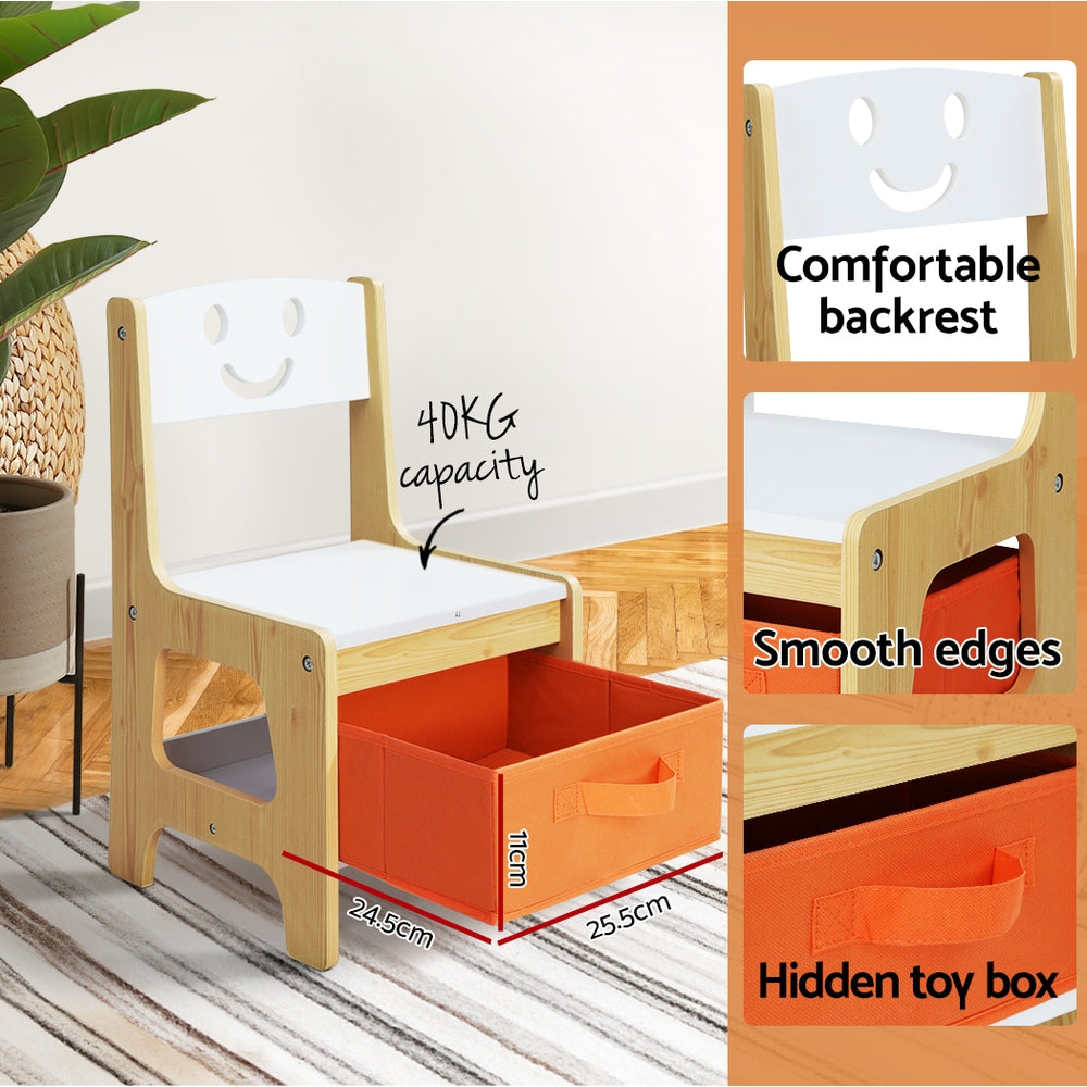 3PCS Kids Table & Chairs Set with Chalkboard & Storage