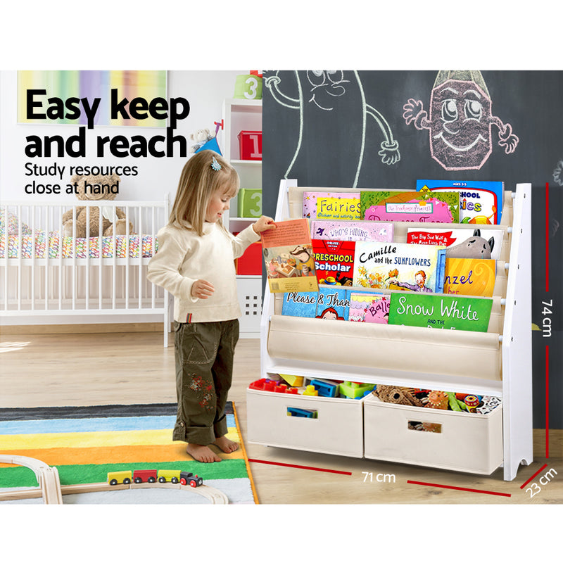 Keezi 4-Tier Kids Bookshelf Organiser with Drawer