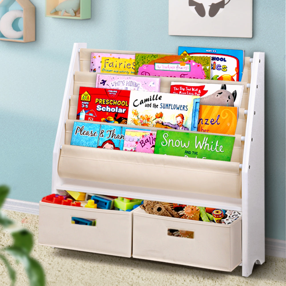 Keezi 4-Tier Kids Bookshelf Organiser with Drawer