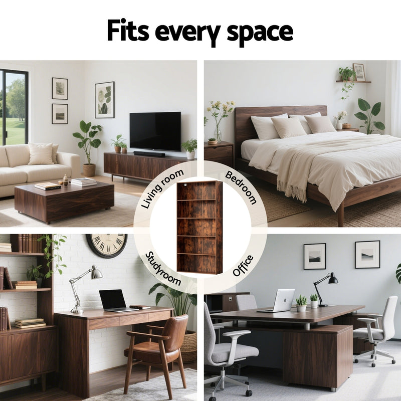 Bookshelf 5 Tiers Walnut