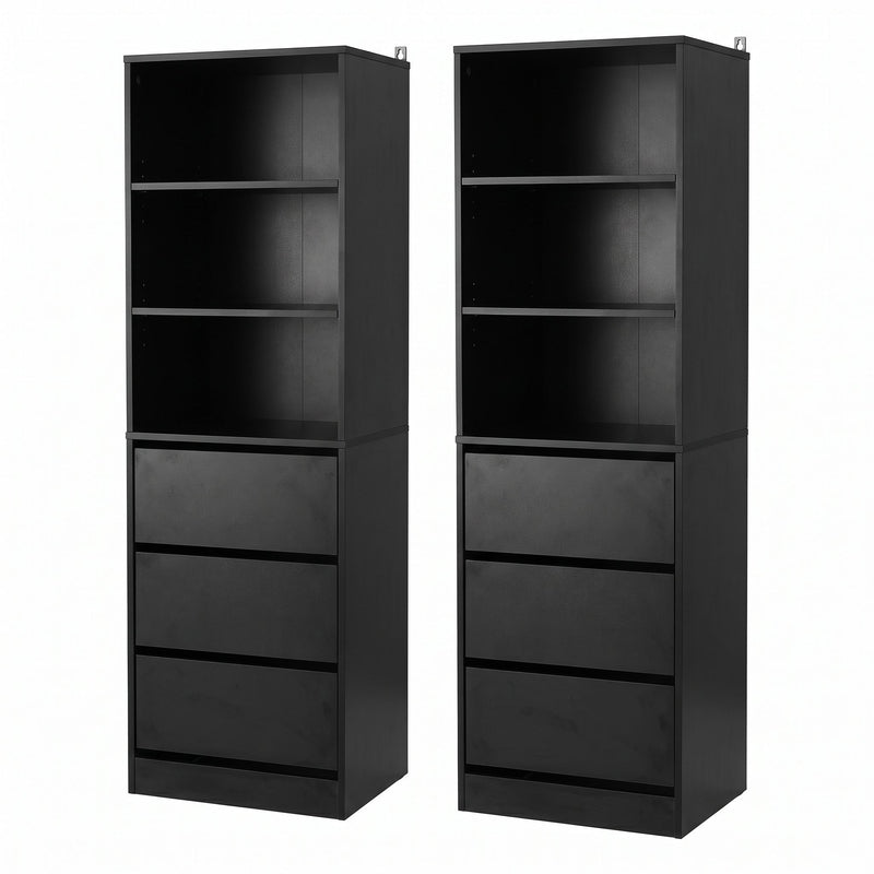 Artiss 2x Chest of 3 Drawers Tallboy Cabinet – Black