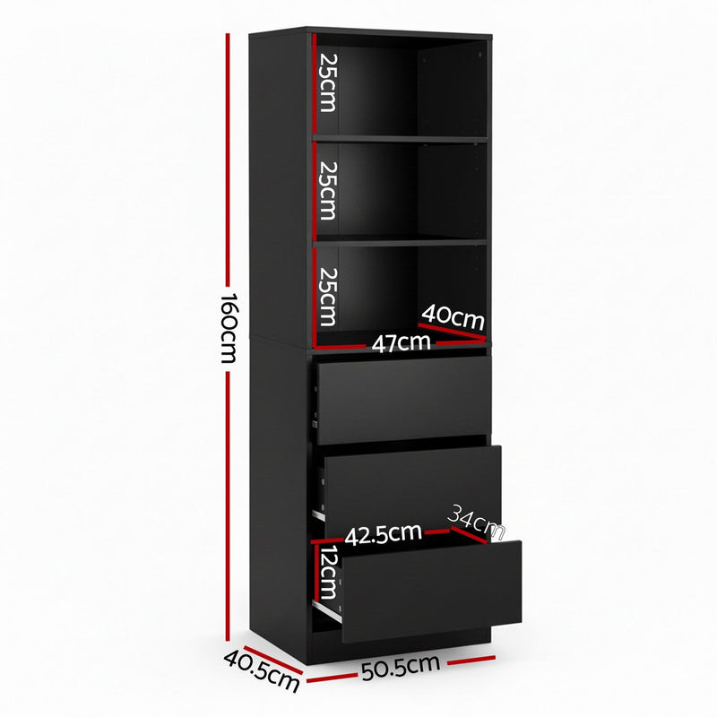 Artiss 2x Chest of 3 Drawers Tallboy Cabinet – Black