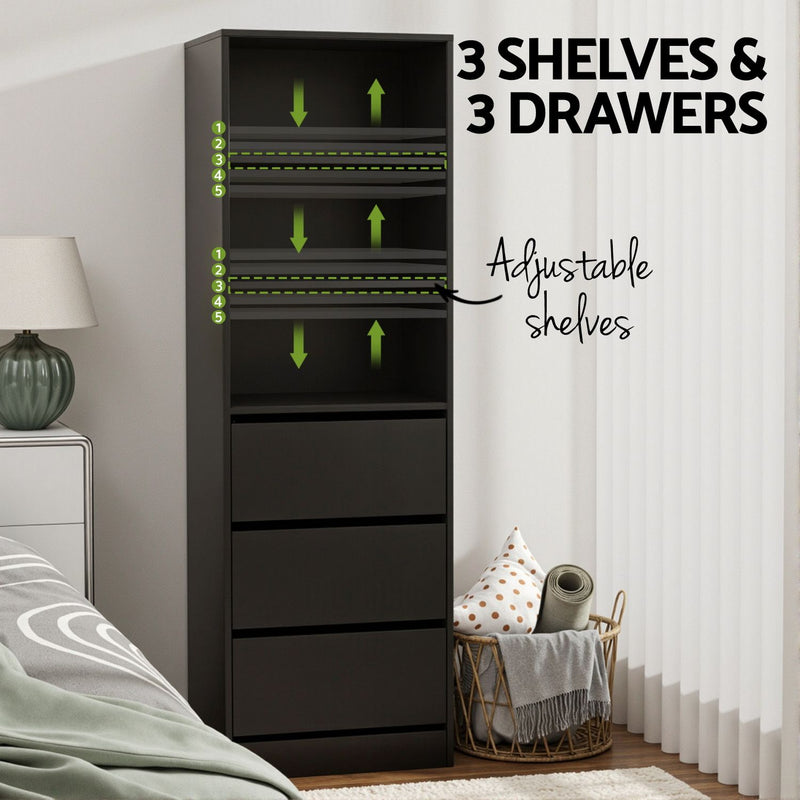 Artiss 2x Chest of 3 Drawers Tallboy Cabinet – Black