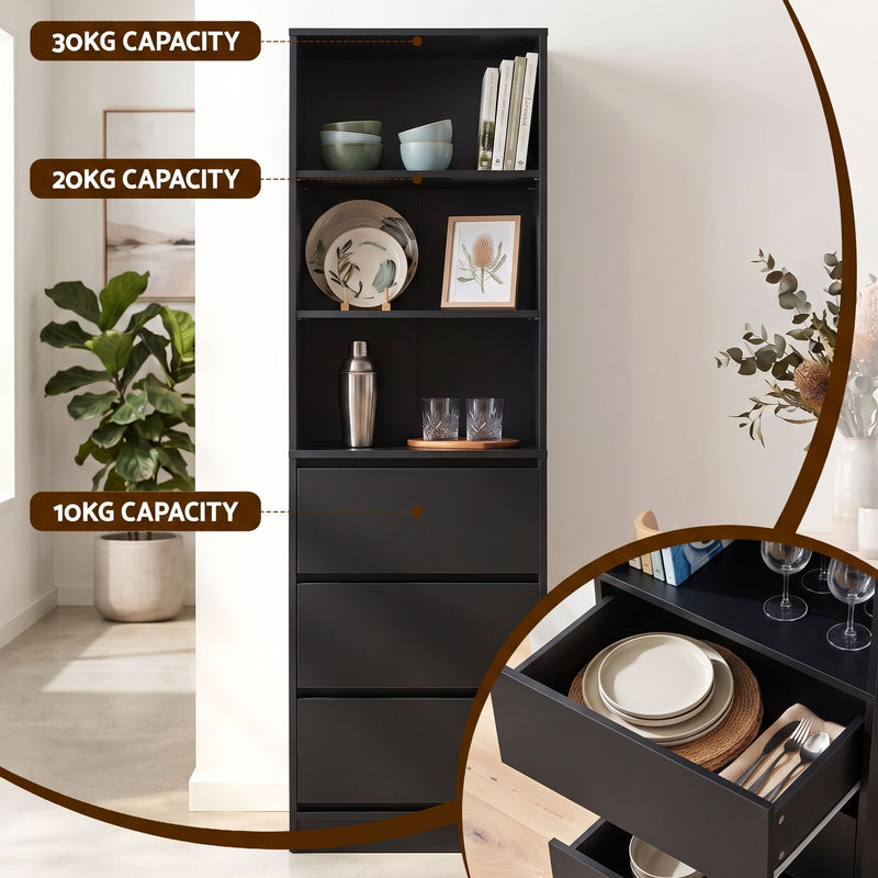 Artiss 2x Chest of 3 Drawers Tallboy Cabinet – Black