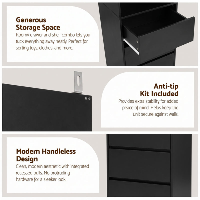 Artiss 2x Chest of 3 Drawers Tallboy Cabinet – Black