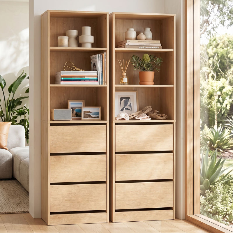 Artiss 2x Chest of 3 Drawers Tallboy Cabinet – Pine