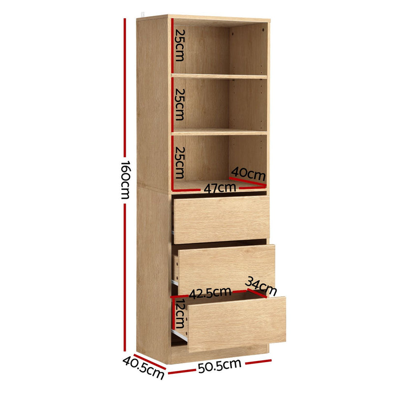 Artiss 2x Chest of 3 Drawers Tallboy Cabinet – Pine
