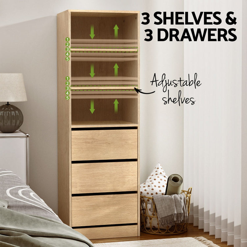 Artiss 2x Chest of 3 Drawers Tallboy Cabinet – Pine