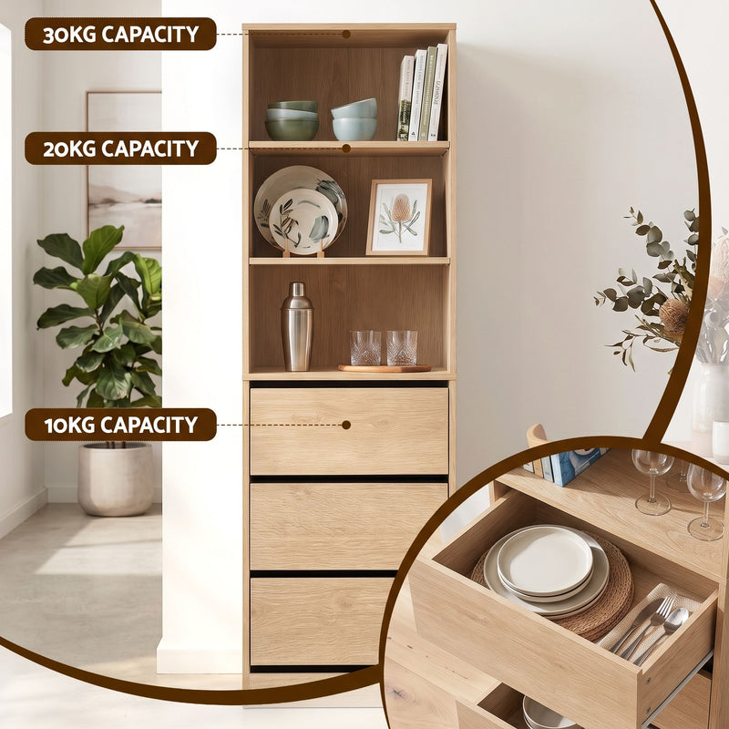 Artiss 2x Chest of 3 Drawers Tallboy Cabinet – Pine