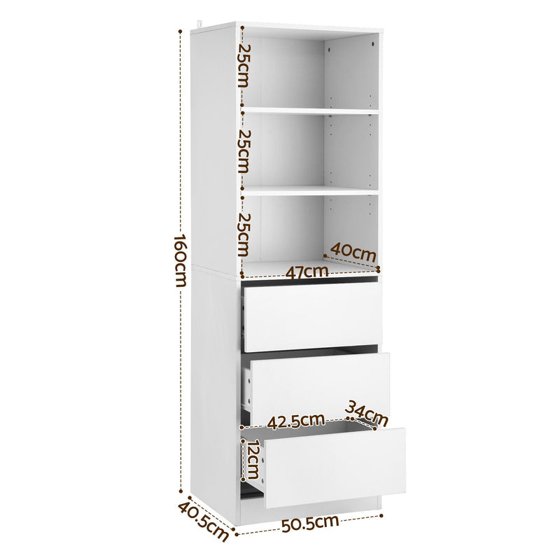 Artiss 2x 3 Drawer Tallboy Chest Storage Cabinet White