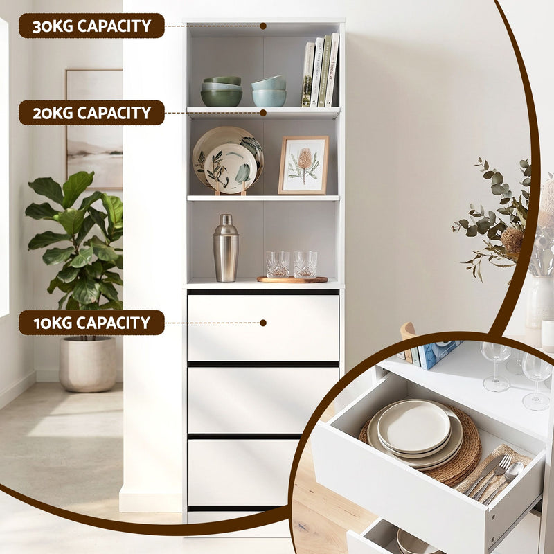 Artiss 2x 3 Drawer Tallboy Chest Storage Cabinet White