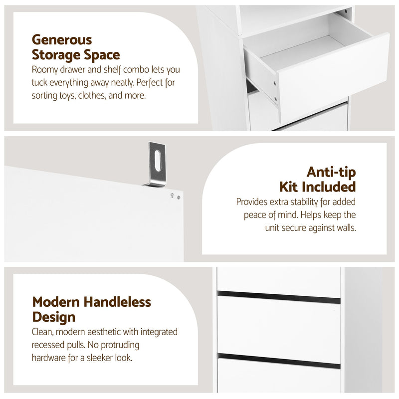 Artiss 2x 3 Drawer Tallboy Chest Storage Cabinet White