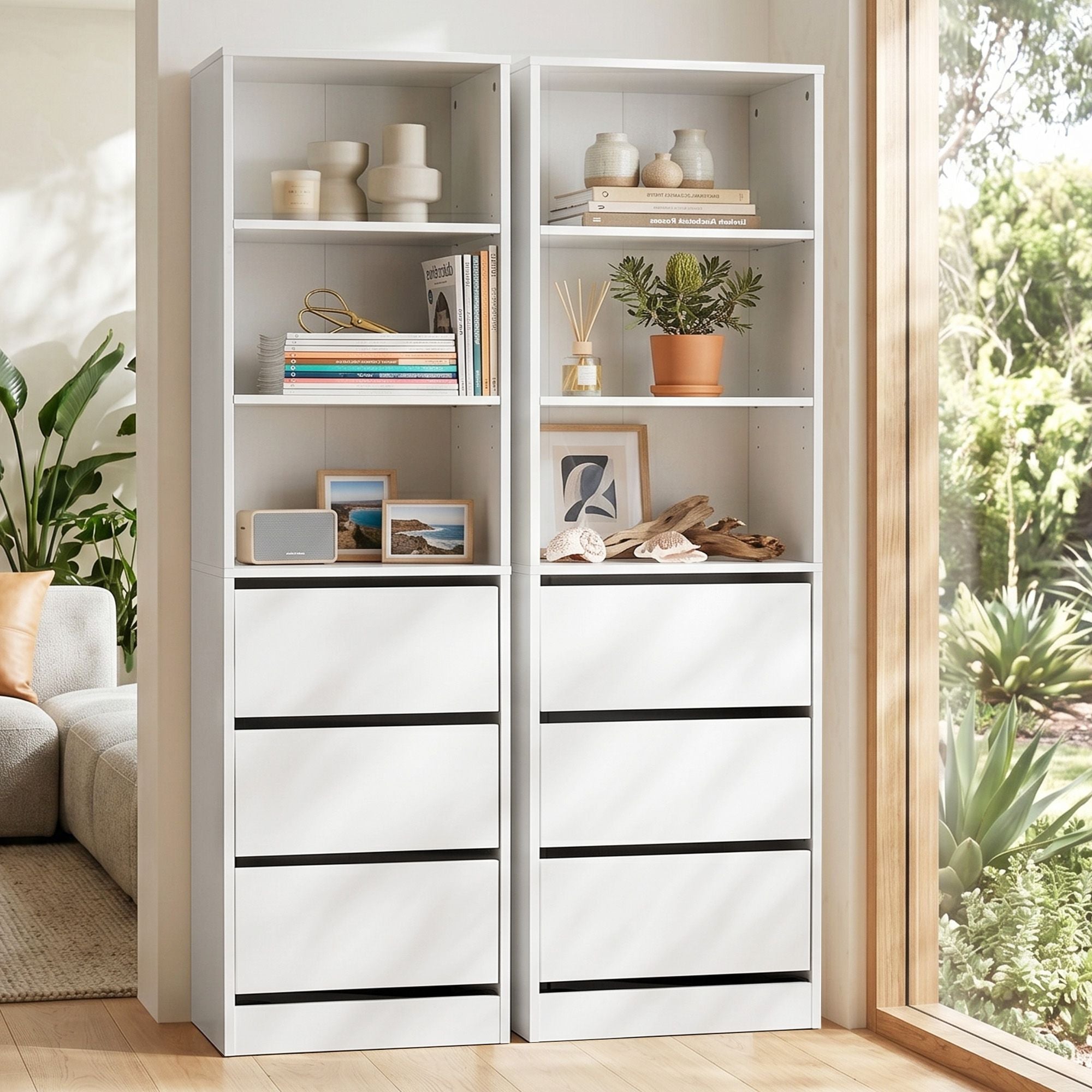 Artiss 2x 3 Drawer Tallboy Chest Storage Cabinet White