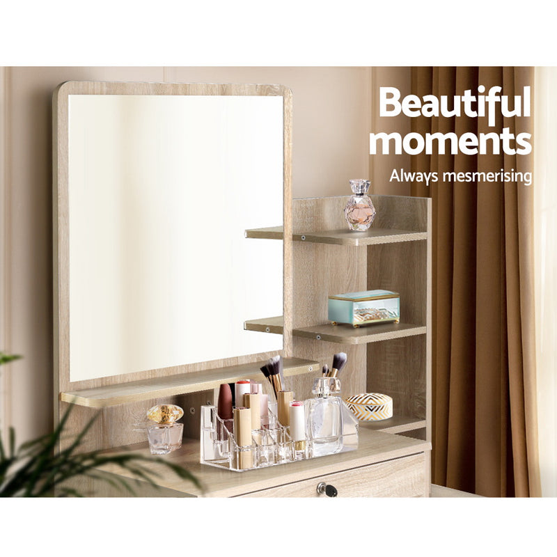 Dressing Table Stool Set 4 Drawers Oak