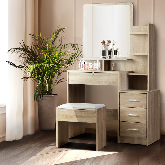 Dressing Table Stool Set 4 Drawers Oak